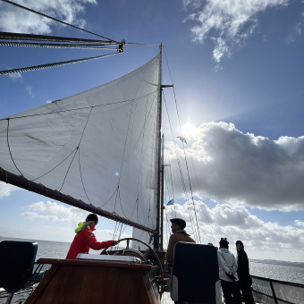 Netherlands Tulip Sail and Cycle Wapen Fan Fryslan sailing into the sun